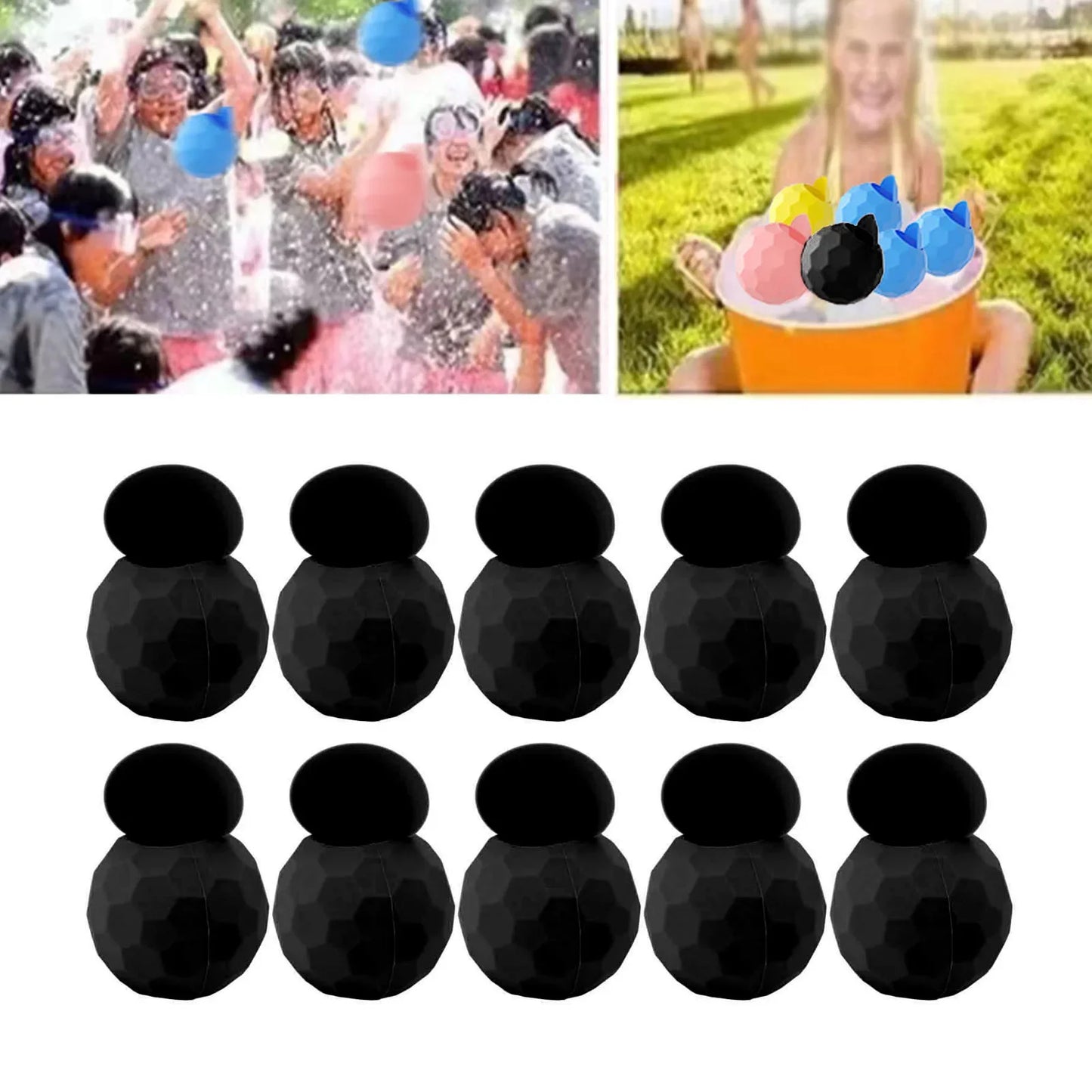 10 Pcs Reusable Water Balloons Silicone Water Balloons Self Sealing Quick Fill Summer Pool Beach Party Game Toy Black