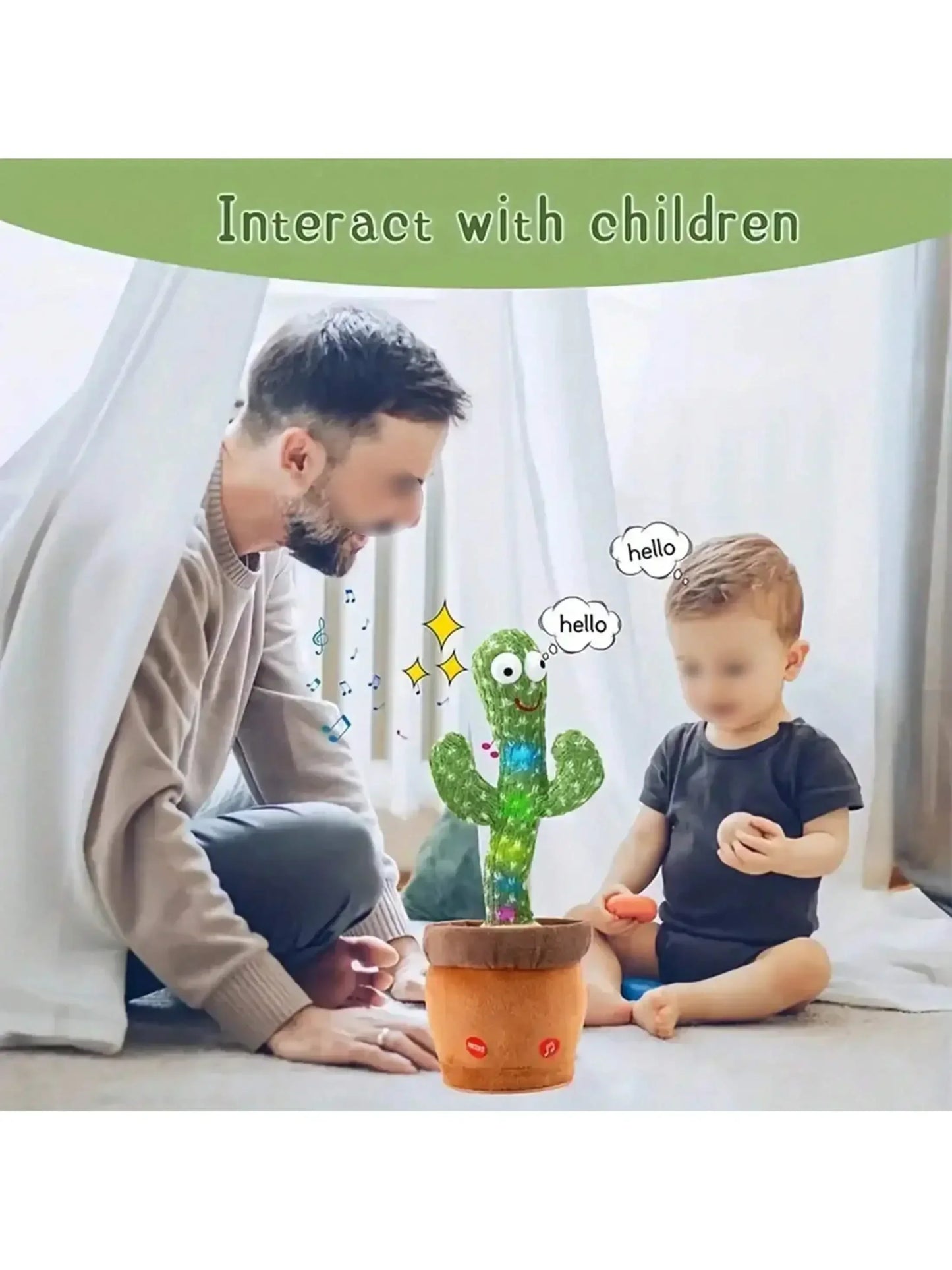 1pc-A Talking Cactus Toy That Can Be Charged Recorded and Repeated. Suitable for Spanish English and Arabic Voice Changer