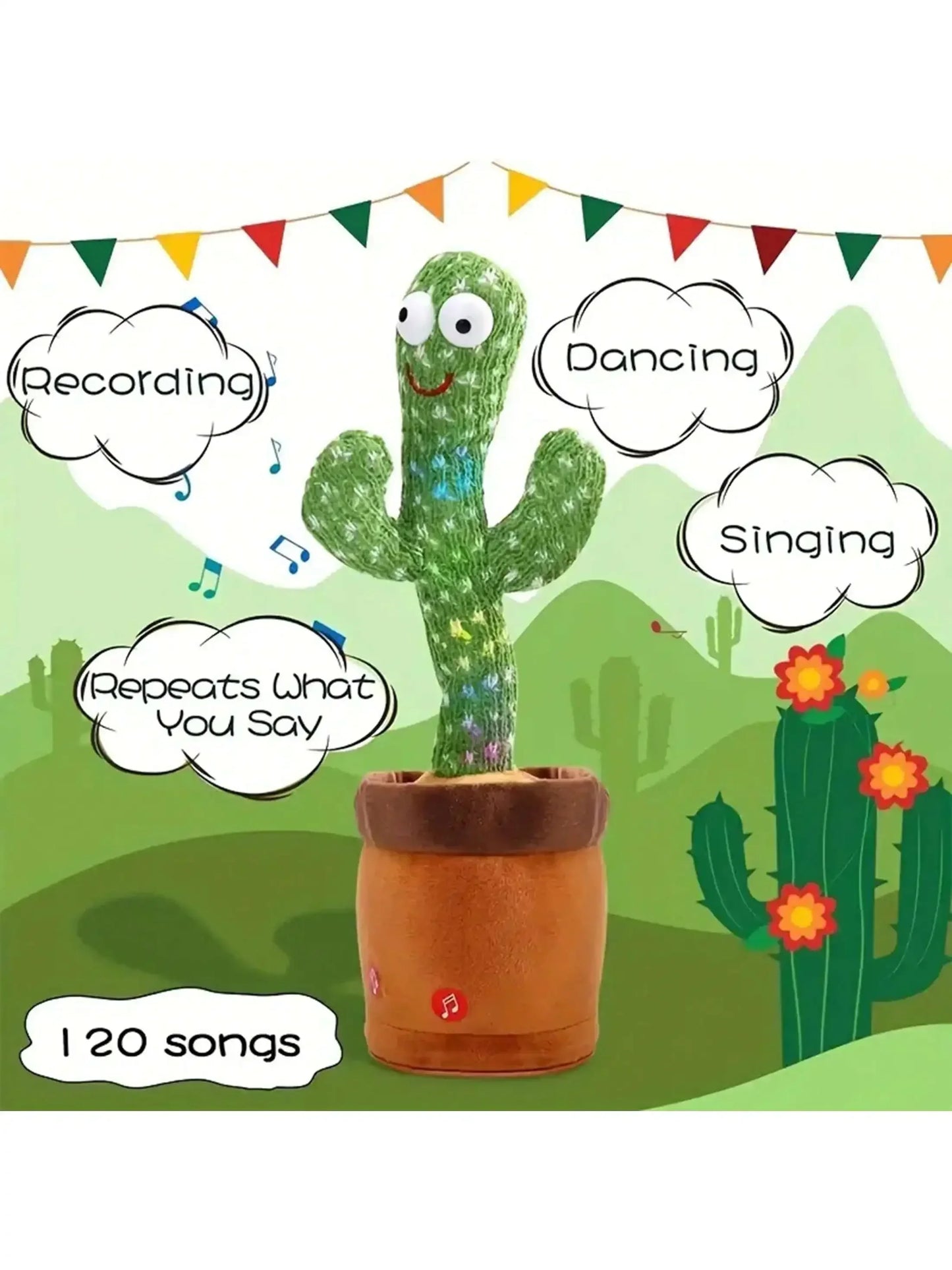 1pc-A Talking Cactus Toy That Can Be Charged Recorded and Repeated. Suitable for Spanish English and Arabic Voice Changer